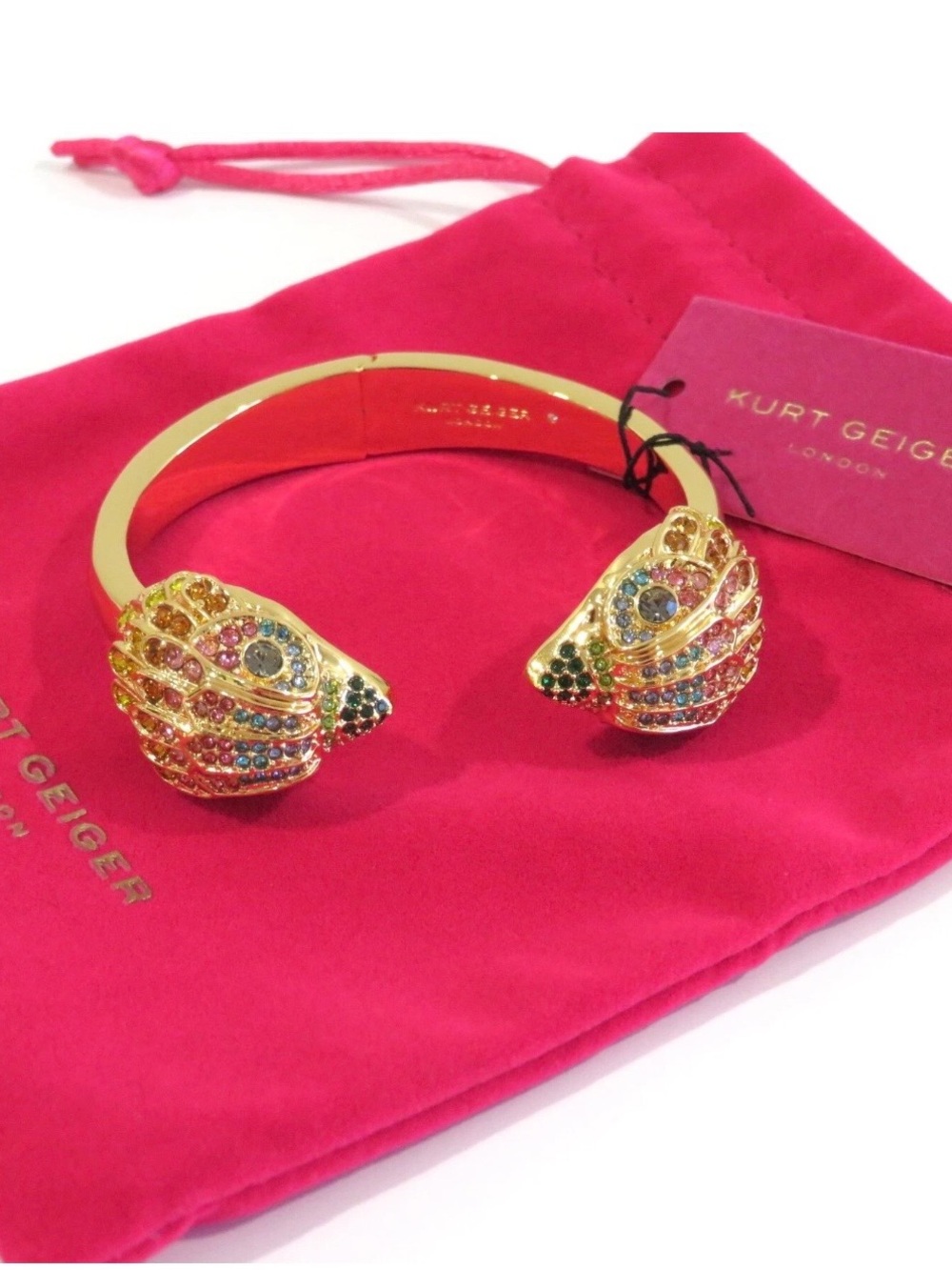 Kurt Geiger London Rainbow Crystal Eagle Cuff Bracelet Gold Tone NWT In Dust Bag
